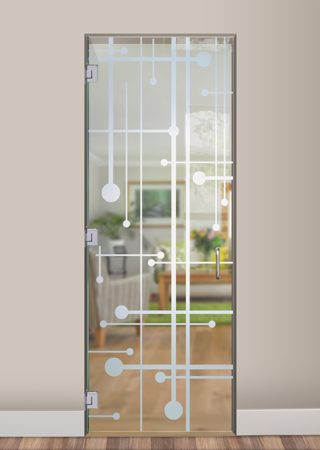Interior Glass Door with a sandblast Frosted Glass Geometric Design Custom-Designed Decorative Etched Glass