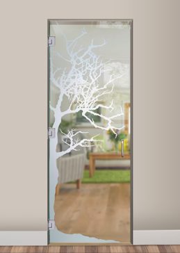 Handmade Sandblasted Frosted Glass Interior Glass Door for Not Private Featuring a Trees Design Winter Tree by Sans Soucie