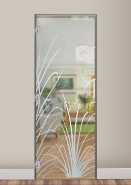 Interior Glass Door with Frosted Glass Foliage Wispy Reeds Design by Sans Soucie
