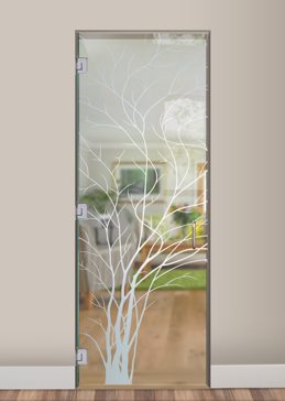 Art Glass Interior Glass Door Featuring Sandblast Frosted Glass by Sans Soucie for Not Private with Trees Wispy Tree Design