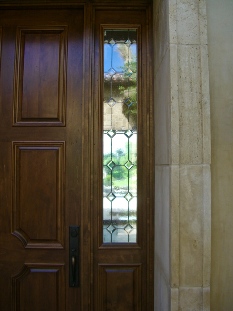 Close-up of beveled glass sidelights