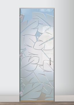 Handmade Sandblasted Frosted Glass Interior Glass Door for Private Featuring a Tropical Design Banana Leaves Edge by Sans Soucie