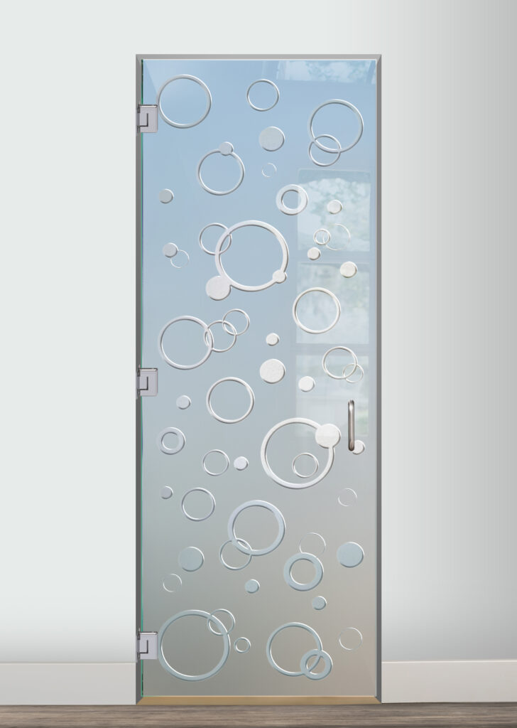 Carved glass shower door with decorative design Circularity Private 3D Carved Frosted Glass Finish