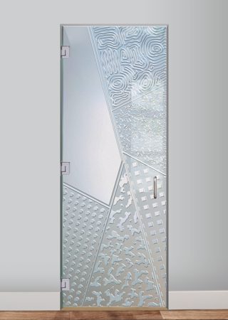 Interior Glass Door showcasing a Frosted Glass Geometric Design with Sandblast Etched Glass Art by Sans Soucie Matrix Angles Design