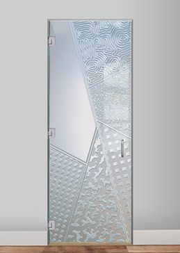 Private Interior Glass Door with Sandblast Etched Glass Art by Sans Soucie Featuring Matrix Angles Abstract Design