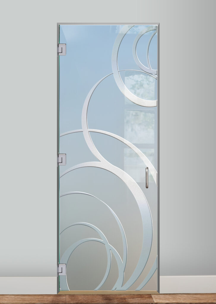 Carved glass shower door with decorative design Motion Private 3D Carved Frosted Glass Finish
