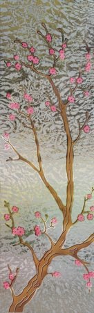 Door Glass Insert with Frosted Glass Asian Cherry Blossom Design by Sans Soucie