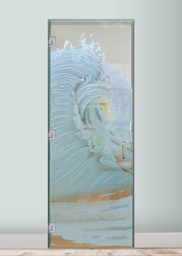 Art Glass Interior Glass Door Featuring Sandblast Frosted Glass by Sans Soucie for Not Private with Oceanic Curl Design