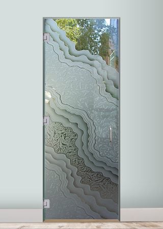 Interior Glass Door with a sandblast Frosted Glass Abstract Design Custom-Designed Decorative Etched Glass