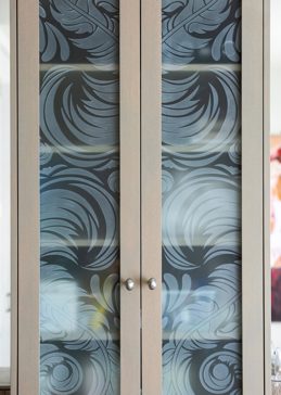Cabinet Glass with Frosted Glass Abstract Feathers Design by Sans Soucie
