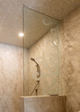 Shower Panel with a Frosted Glass Seville Traditional Design for Not Private by Sans Soucie Art Glass