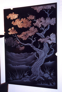 Glass Wall Art with Frosted Glass Asian Bonsai Black Design by Sans Soucie