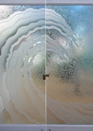 All Glass Front Door with a sandblast Frosted Glass Oceanic Design Custom-Designed Decorative Etched Glass