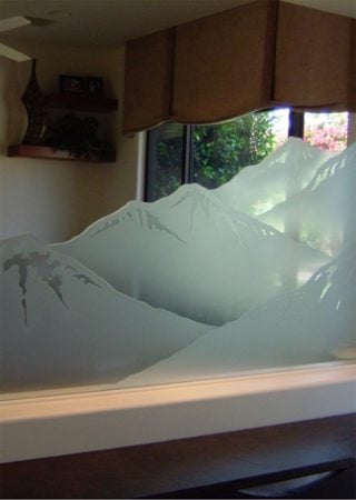 Partition with a sandblast Frosted Glass Desert Design Custom-Designed Decorative Etched Glass