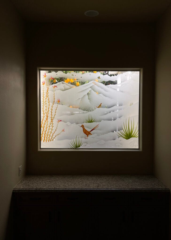 frosted glass window Ocotillo Roadrunner Dining Room Window sans soucie