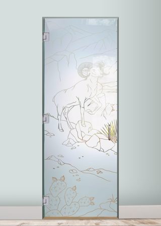 Interior Glass Door featuring a Frosted Glass Wildlife Design Sandblast Etched Glass Bighorn Design by Sans Soucie