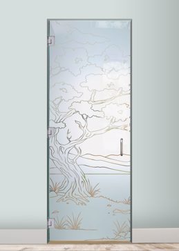 Art Glass Interior Glass Door Featuring Sandblast Frosted Glass by Sans Soucie for Semi-Private with Asian Bonsai II Design