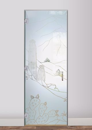 Interior Glass Door with a sandblast Frosted Glass Desert Design Custom-Designed Decorative Etched Glass