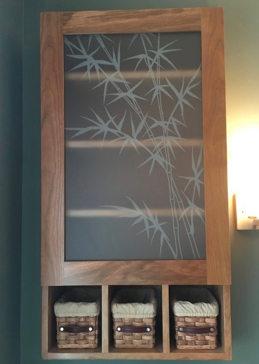 Cabinet Glass with a Frosted Glass Bamboo Forest Asian Design for Private by Sans Soucie Art Glass