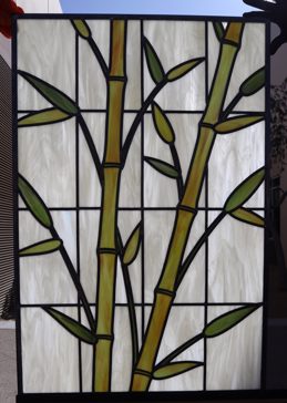 Window with Frosted Glass Asian Bamboo Shoots Design by Sans Soucie