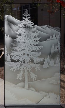 Handmade Sandblasted Frosted Glass Window for Semi-Private Featuring a Trees Design Oregon Clear Skies by Sans Soucie