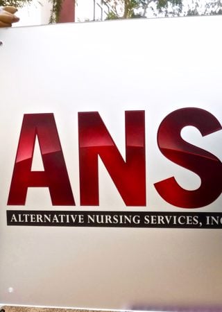 Glass Sign featuring a Frosted Glass Logos Design Sandblast Etched Glass Alternative Nursing Services (similar look) Design by Sans Soucie