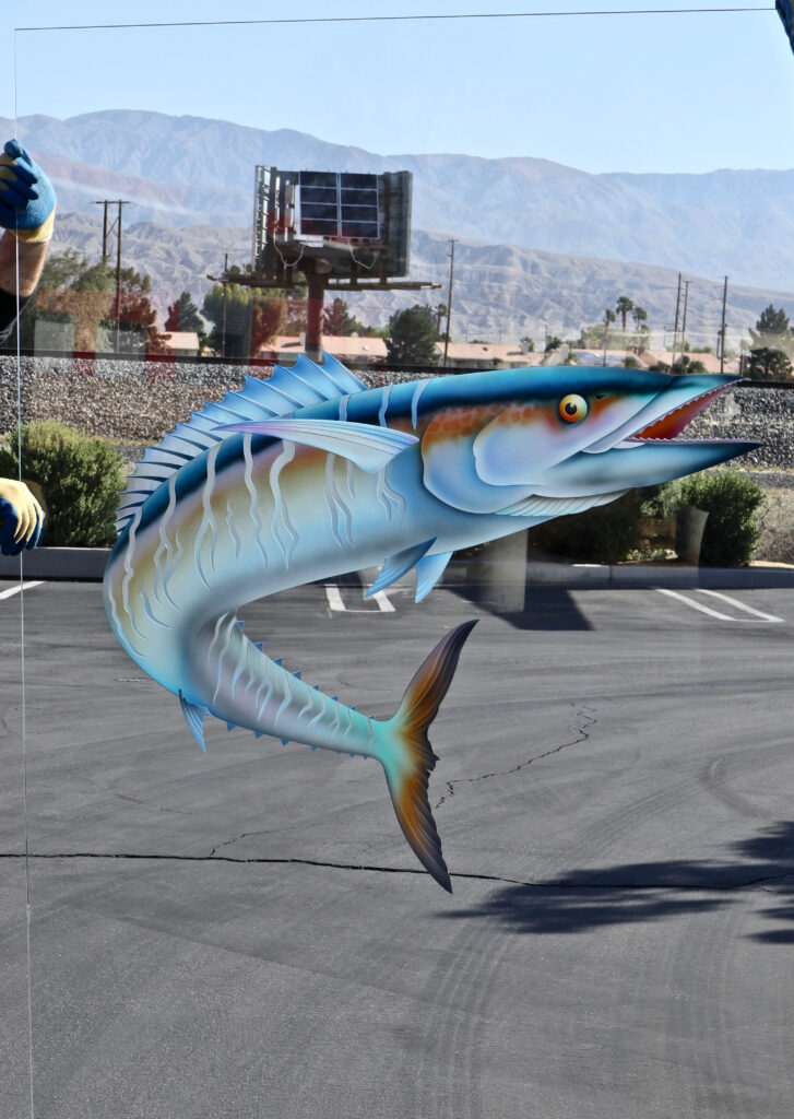 Airbrush-painted barracuda with vivid colors and finely detailed artwork