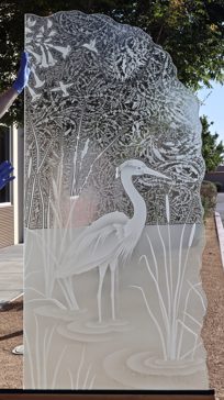 Shower Panel with Frosted Glass Wildlife Standing Egret Design by Sans Soucie