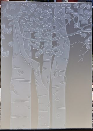 Partition featuring a Frosted Glass Tree Design Sandblast Etched Glass Birch Design by Sans Soucie