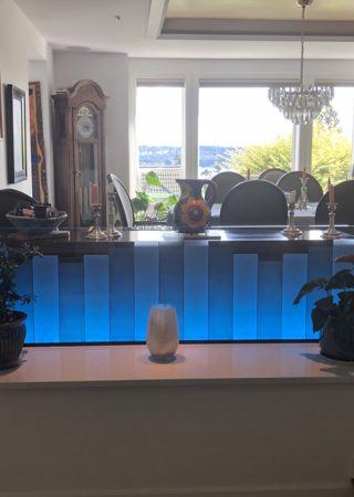 Edge Lit Glass with Frosted Glass Geometric Towers Design by Sans Soucie
