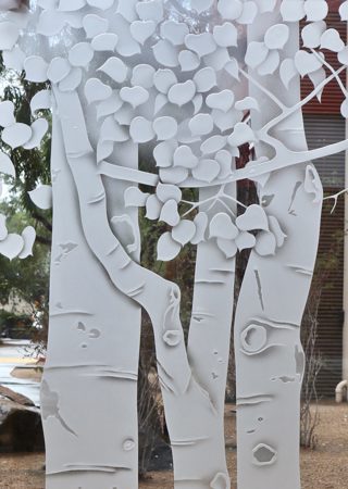 Window with a sandblast Frosted Glass Tree Design Custom-Designed Decorative Etched Glass
