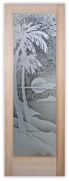 Handcrafted Etched Glass Front Door by Sans Soucie Art Glass with Custom Palm Trees Design Called Palm Sunset Creating Semi-Private