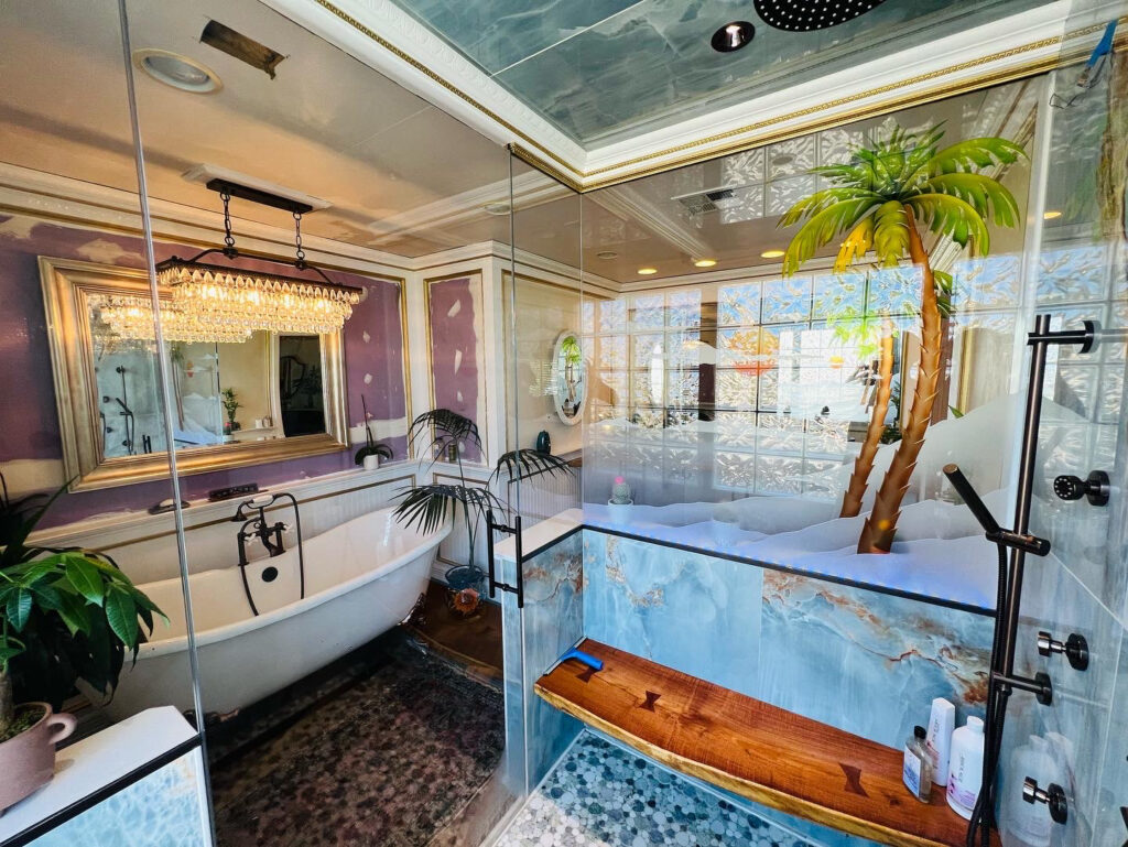 frosted glass shower panel shower glass panel frosted carved palm trees sunset on island