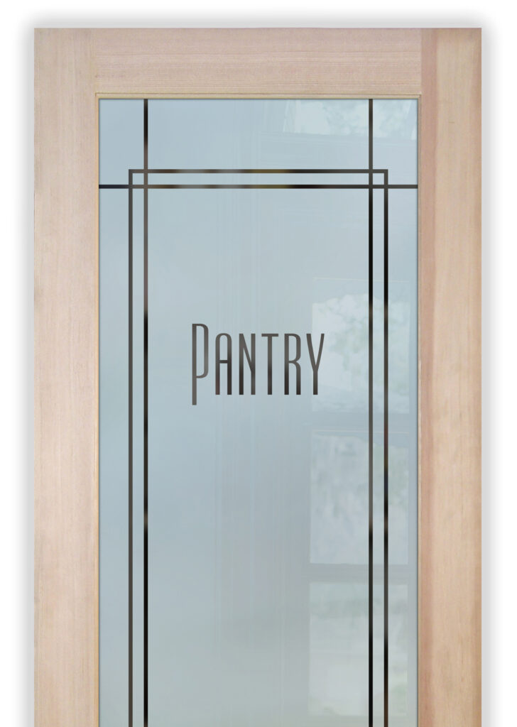 pantry door frosted glass word pantry and contemporary pinstripe overlapping border