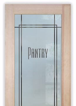 Handmade Sandblasted Frosted Glass Pantry Door for Semi-Private Featuring a Geometric Design Ultra Pantry by Sans Soucie