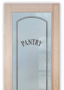 Semi-Private Pantry Door with Sandblast Etched Glass Art by Sans Soucie Featuring Classic Arched Traditional Design