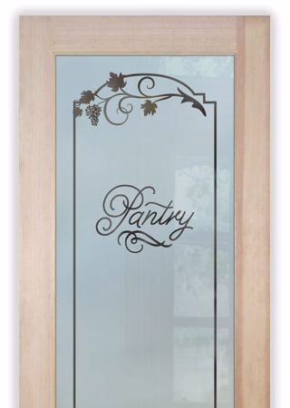 Pantry Door with a Frosted Glass Grape Ivy Melany Grapes & Ivy Design for Semi-Private by Sans Soucie Art Glass