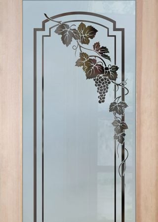 Pantry Door with a sandblast Frosted Glass Grapes & Ivy Design Custom-Designed Decorative Etched Glass