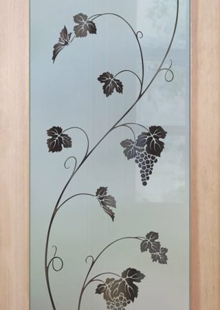 Pantry Door with a sandblast Frosted Glass Grapes & Ivy Design Custom-Designed Decorative Etched Glass