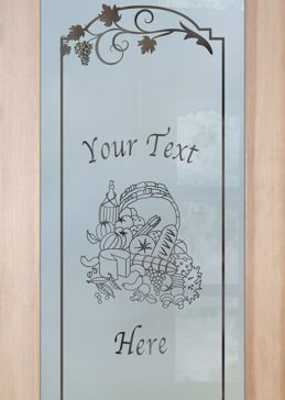Art Glass Pantry Door Featuring Sandblast Frosted Glass by Sans Soucie for Semi-Private with Traditional Vino Personalized Design