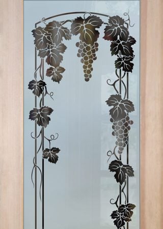 Pantry Door with a sandblast Frosted Glass Grapes & Ivy Design Custom-Designed Decorative Etched Glass