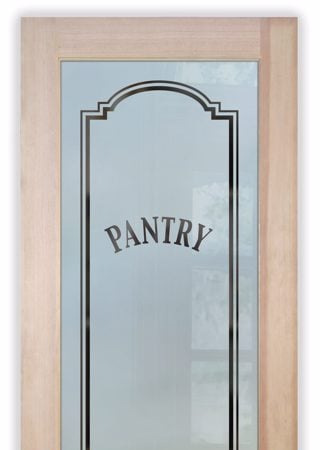 Pantry Door with a sandblast Frosted Glass Geometric Design Custom-Designed Decorative Etched Glass