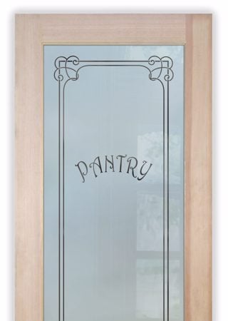 Pantry Door with a sandblast Frosted Glass Traditional Design Custom-Designed Decorative Etched Glass