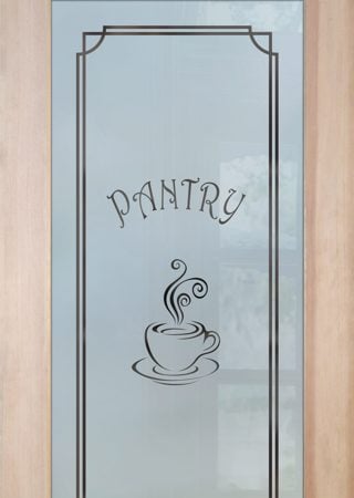 Pantry Door featuring a Frosted Glass Whimsical Design Sandblast Etched Glass Espresso Design by Sans Soucie