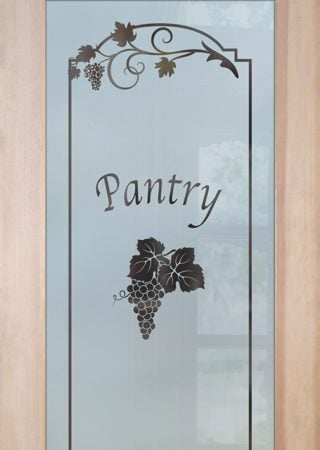 Pantry Door featuring a Frosted Glass Grapes & Ivy Design Sandblast Etched Glass Grape Cluster Grape Ivy Design by Sans Soucie