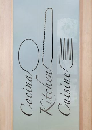 Pantry Door with a sandblast Frosted Glass Traditional Design Custom-Designed Decorative Etched Glass