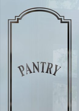 Custom-Designed Decorative Pantry Insert with Sandblast Etched Glass by Sans Soucie Art Glass Handcrafted by Glass Artists