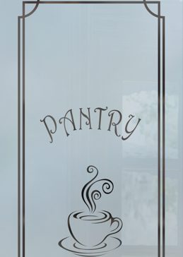 Handmade Sandblasted Frosted Glass Pantry Insert for Semi-Private Featuring a Whimsical Design Espresso by Sans Soucie