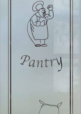 Art Glass Pantry Insert Featuring Sandblast Frosted Glass by Sans Soucie for Semi-Private with Italian Chef Happy Chef with Sacks Design