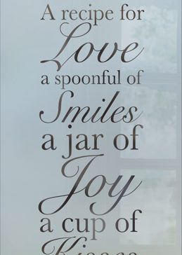 Handmade Sandblasted Frosted Glass Pantry Insert for Semi-Private Featuring a Sayings Design Recipe for Love by Sans Soucie